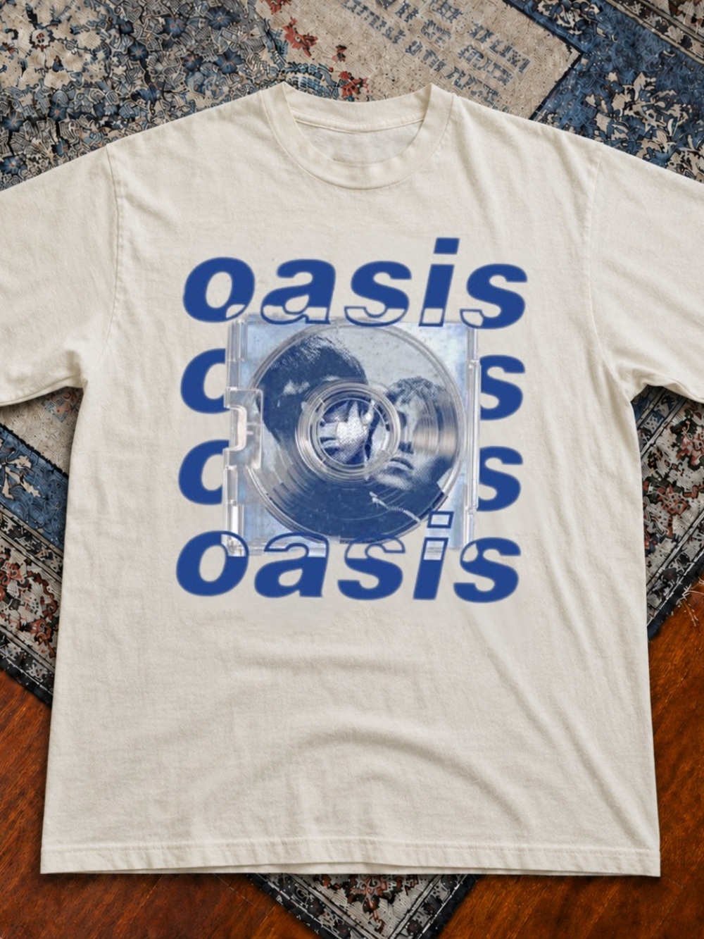 White Tee with Blue Oasis Graphic
